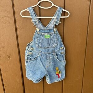 Vintage 90s Sesame Street Toddler Shortalls 2T Big Bird Elmo Oscar the Grouch